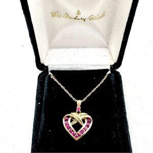 Danbury Mint Necklace Gilt Sterling Silver Ruby Heart Kiss Pendant Vintage NWOT